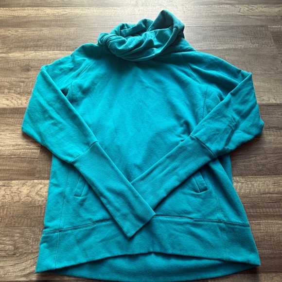 Zella Tops - Zella Womens Cowl Neck Sweatshirt Teal Blue Pullover Thumbholes Size Small
